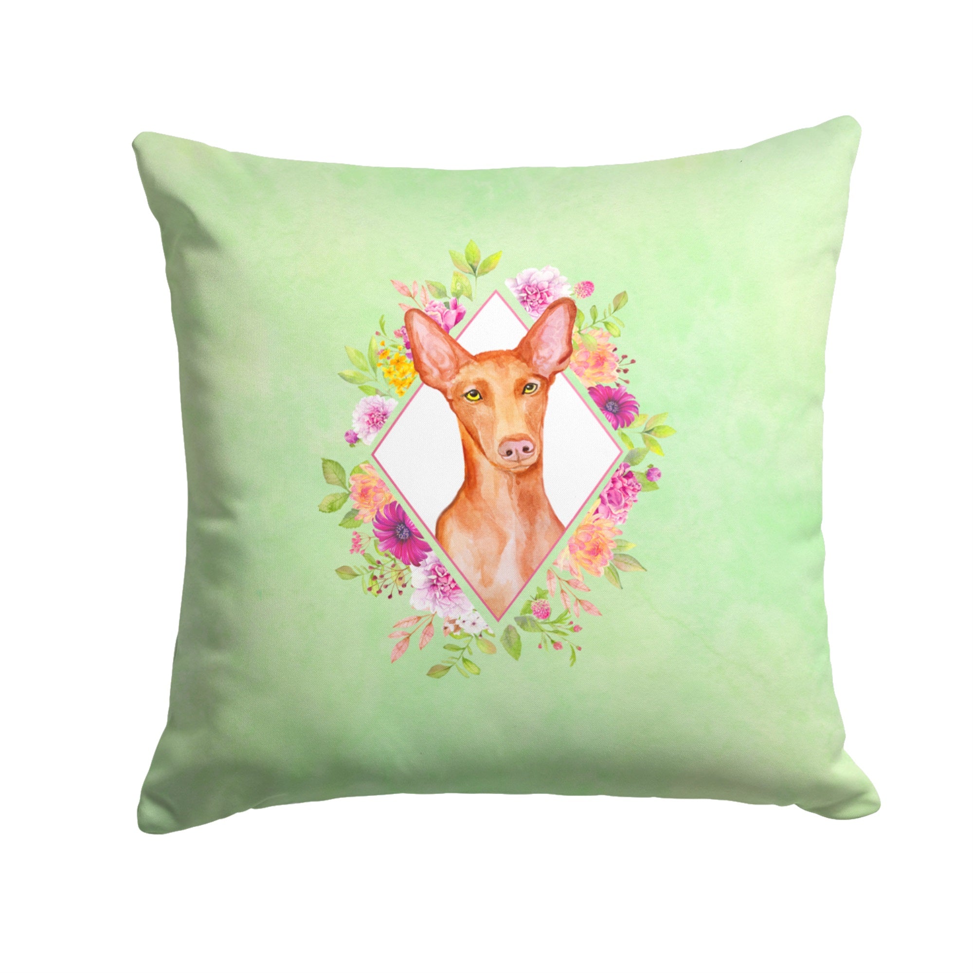 Pharaoh Hound Green Flowers Fabric Decorative Pillow